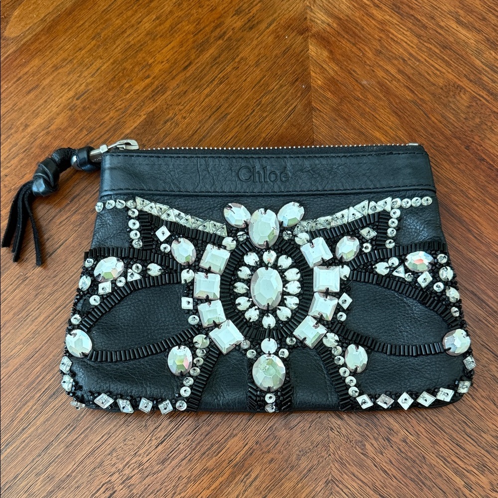 Vintage 00s Black Embellished Leather Pheobe Philo Chloe Clutch Bag